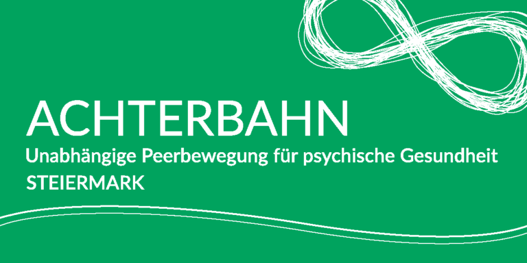 Logo von der Achterbahn Steiermark mit Aufschrift Unabhängige Peerbewegung für Psychische Gesundheit