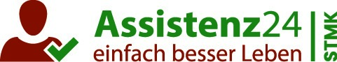 Logo mit einer stilisierten Person und einem Häkchen, daneben "Assistenz24 | einfach besser Leben" und "STMIK".