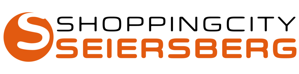 Logo von Shopping City Seiersberg, einem Sponsor des Grazer Inklusionslaufs, mit orangefarbenem S-Symbol und schwarzem Text.