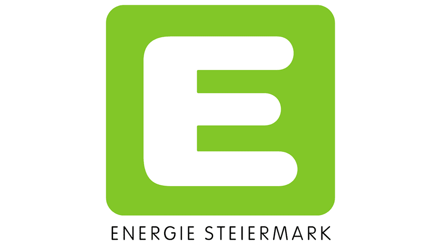 Logo von Energie Steiermark, einem grünen Quadrat mit einem stilisierten weißen "E" und dem Schriftzug "ENERGIE STEIERMARK" darunter.